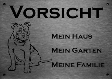 Edelstahl Warnschild Old English Bulldog VORSICHT Mein Haus mein Garten meine Familie